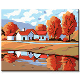 Painting by Numbers Art Illustration Autumn Landscape Colorful Houses